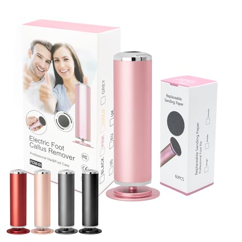 Electric Foot File Remover Callus, Professional Adjustable Speed Foot File Grinder with 60pcs Replacement Sandpaper Disks for Men & Women - for Dead Skin, Calluses, Dry & Cracked Feet (Pink)