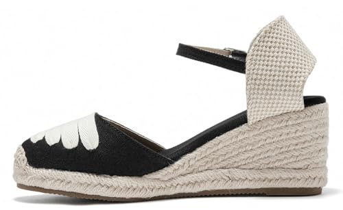 Image of Womens Espadrille Wedge Sandals Closed Toe Platform Lace Up Ankle Strap Slingback Summer Dress Shoes