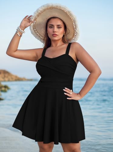 Sovoyontee Women Plus Size Tankini Swimsuit Two Piece Flowy Swimdress Bathing Suits with Shorts2