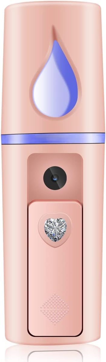 Nano Facial Mister Draagbare Mist Sprayer met Spiegel Mini Cool Mist Spray voor Huidverzorging & Gezichtslichaam Gehydrateerd & Wimperextensies, USB Oplaadbaar (Roze)
