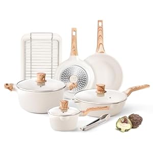 Pots and Pans Set – Caannasweis Nonstick Granite Stone Cookware Sets, Induction Frying Pans for Cooking, PFOS PFOA Free, Baking or Roasting Gray