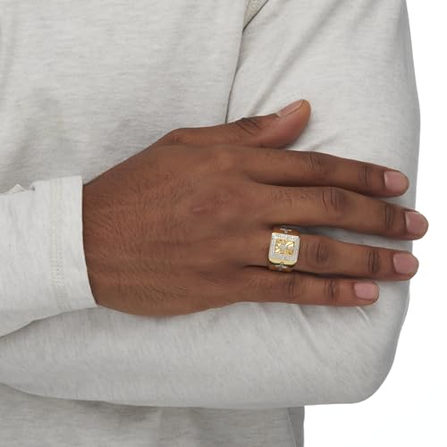 PalmBeach Men's Yellow Gold-plated Sterling Silver Round Genuine Diamond Cross Ring (1/10 cttw, I Color, I3 Clarity) Sizes 8-164