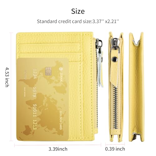Image of Slim Wallet for Women Small Leather RFID Blocking Credit Card Holder Minimalist Front Pocket Wallet with Coin Purses & Pouches,Yellow