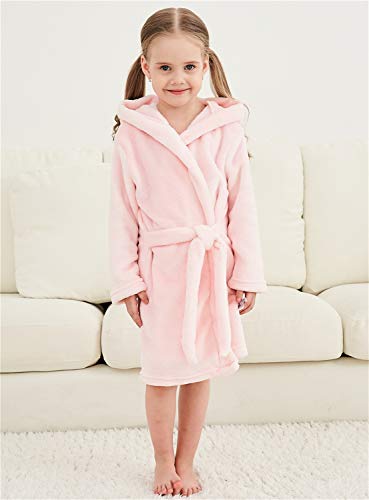 Girls' Bathrobe, Plush Pool Cover Up Hooded Fleece Robe Bathrobe For Toddler Little & Big Girls, Pink, Us 6 Years, Cn 130 #TOP5