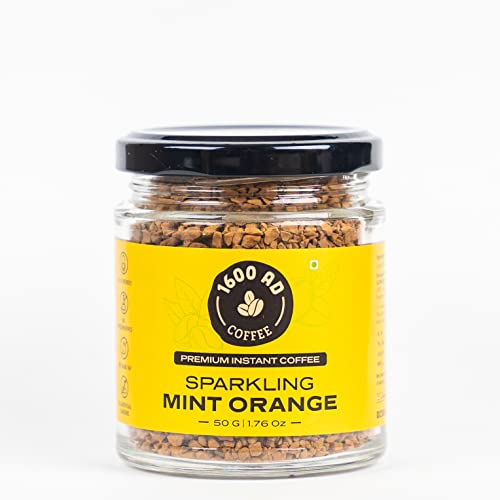 Image of 1600AD Premium Instant freeze Dried Coffee to enlighten every mood of life Pure Coffee + Sparkling Mint Orange Coffee (Pack of 2) 50 grams each