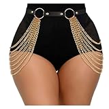 JasGood Damen Punk Taille Körperkette Gürtel, Punk Leder Körperzubehör Schwarz mit Goldene Kette, Party Sexy Gothic Accessoires für Frauen und Mädchen Karneval Cosplay
