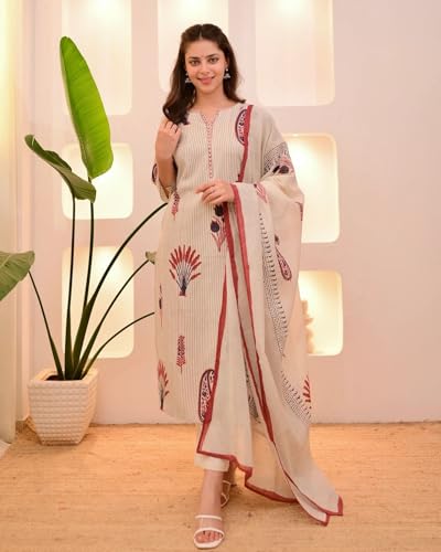 Image of Nermosa KLOSIA Women's Printed Straight Kurta and Pant with Dupatta Set