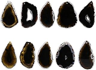 SUNYIK Top Drilled Agate Quartz Slice,Irregular Shapes, Black, Pack of 10