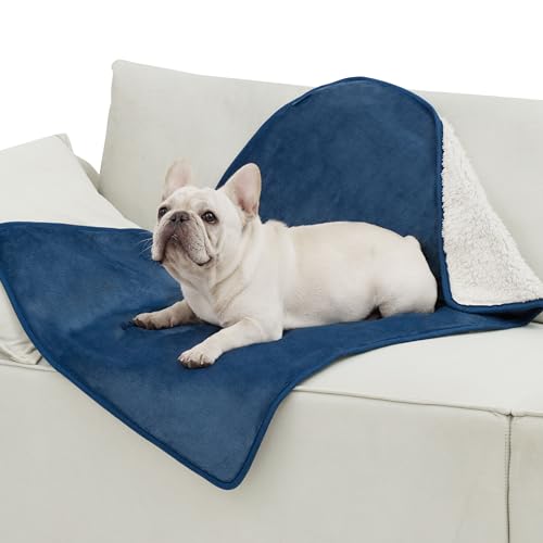 Image of Bedsure Cat Blanket for Indoor Cats - Waterproof Calming Cat Blankets for Couch Protection, Sherpa Fleece Pet Blanket, Soft Plush Reversible Throw Furniture Protector, 40 inchx30 inch, Blue