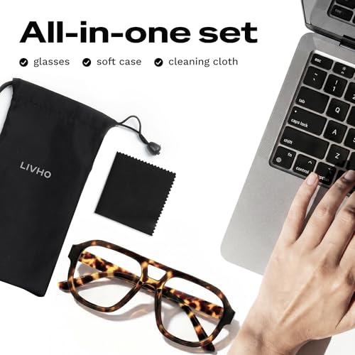 Image of livho Retro Aviator Blue Light Blocking Glasses for Women Men with Soft Case, Trendy Rectangle Computer Eyeglasses