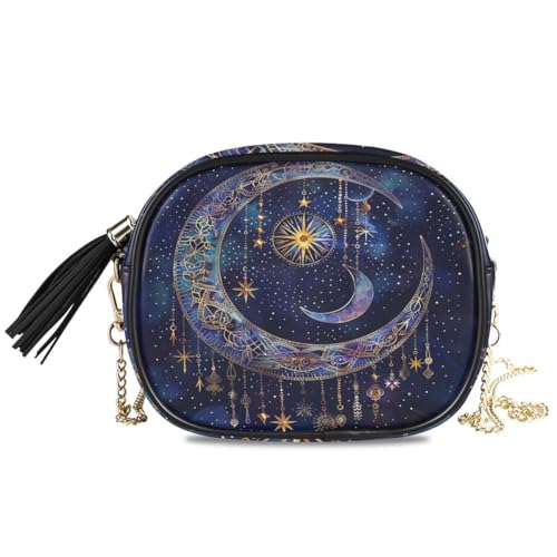 Image of ALAZA Women's Astrology Mystical Bohemian Moon Stars Boho PU Leather Crossbody Bag Shoulder Purse with Tassel