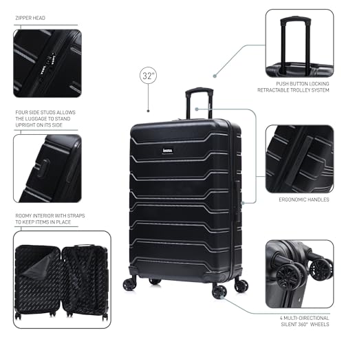 Image of InUSA TREND Luggage with Spinner Wheels | Durable lightweight Hardside Suitcase, Travel Bag with Handle and Trolley | 32-inch Extra-Large Checked luggage | Black