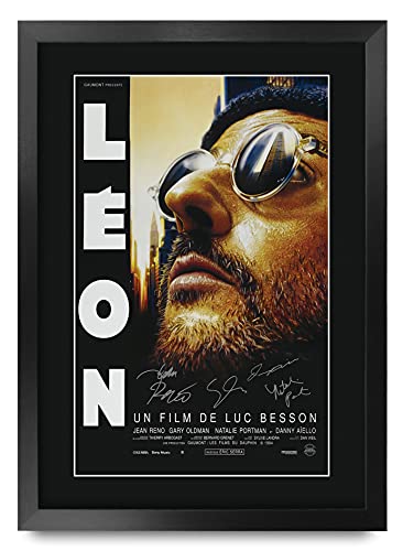 HWC Trading FR A3 Leon Jean Reno Cadeaux imprimés affiche photo autographe signée pour les fans de cinéma - A3 Encadré
