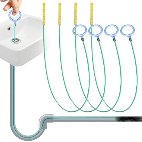 LINTRA Cable Desatascador Tuberias, 4 Piezas Destapador de Cañerias, 90cm de Longitud Desatascadors Ducha, Flexible Serpiente de Drenaje con Asa para Orificios de Drenaje, Fregadero
