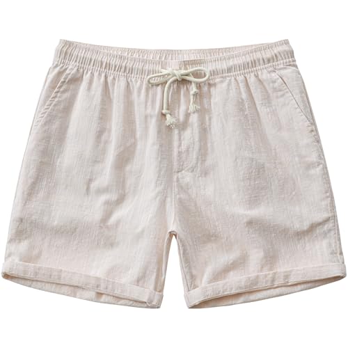 JOTOOK Mens Casual Summer Shorts 7 Inch Drawstring Shorts Beige M