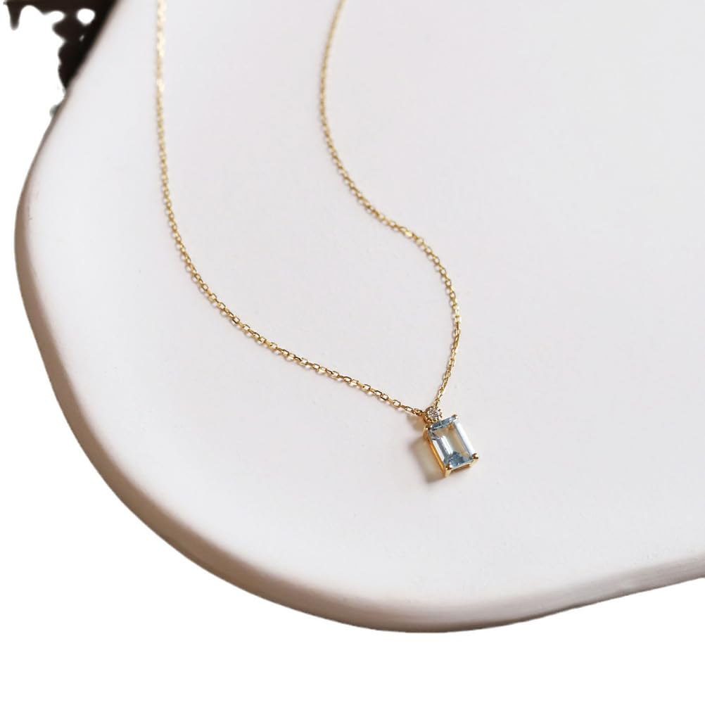 Collar de topacio Azul Natural para Mujer, Colgante Solitario de Piedras Preciosas genuinas con Cadena Ajustable, joyería de Piedra Natal Vintage Simple, Regalo para Ella romántica