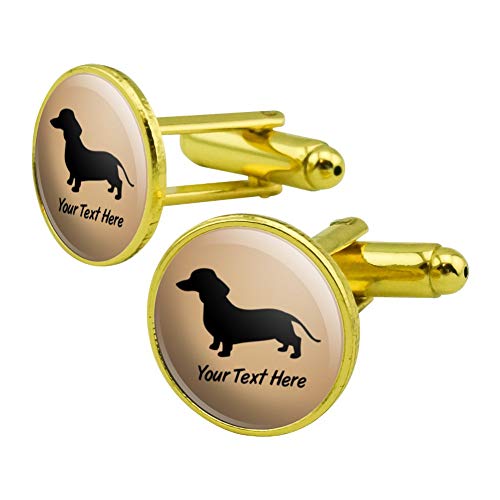 GRAPHICS & MORE Personalized Custom Dachshund Wiener Dog 1 Line Round Cufflink Set Gold Color