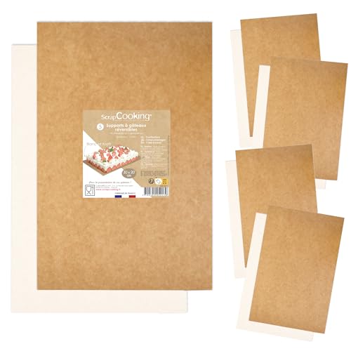 ScrapCooking - 5 Supports à Gâteaux - 30 x 20 cm - Carton Réversible Kraft & Blanc - Semelles Gâteaux Rectangulaires -Cake Board Pâtisserie - Fabriqués...
