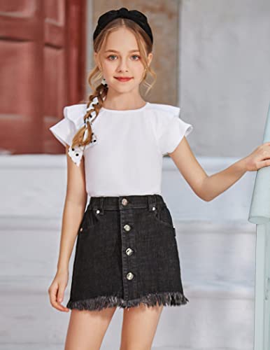 Girls T Shirts Ruffle Short Sleeve Round Neck Loose Blouse Summer Solid Color Casual Girl Tee Tops for 3-12 Years2