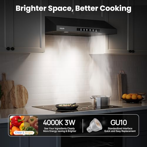 Image of VIKIO HOME 36 Inch Under Cabinet Range Hood 900 CFM, Dual Motor Powerful Kitchen Vent Hood, Gesture & Touch Control, Ultra Quiet DC Motor, Dishwasher-Safe Filters, LED Lights, Black