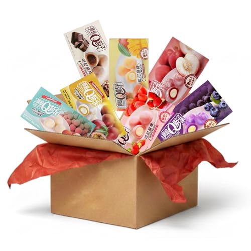 HU TASTE - Box Mochi Giapponesi Misti Taiwan Dessert Q - Selezione Dolci Asiatici Assortiti: Mango, Cioccolato, Fragola e Mirtilli - Snack Giapponesi Box da 7 Gusti - Set Regalo Cibo Giapponese