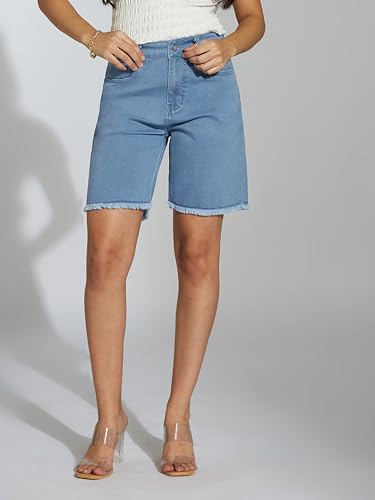 Image of Miss Chase Women's Relaxed Fit Mid Rise Highly Distressed Regular-Length Denim Shorts