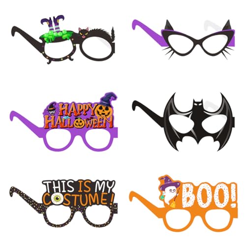 SIRLOMU 6 pezzi occhiali di Halloween per bambini e adulti, occhiali in PVC divertenti e spaventosi, accessori per feste, zucche, pipistrelli, oggetti di scena per foto, decorazioni, accessori