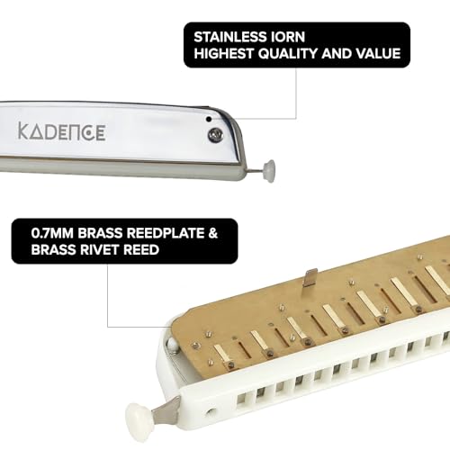 Image of Kadence SC24 Touring Series 24-Hole Chromatic Harmonica (Mouth Organ) | C Major | ABS Comb with Brass Reed Plates & Stainless Steel Coverplates | Includes Fiber Case | Chrome