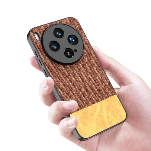 Image of Kapa Soft Fabric & Leather Hybrid Protective Back Cover for Vivo X300 5G | Shockproof Slim Hard Anti Slip Back Case (Brown)