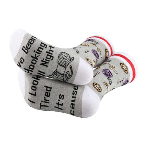 PXTIDY 1Pair Crochet Gift Socks Crochet Lovers Gift If I Look Tired It's BecauseI've Been Hooking All Night Sock3