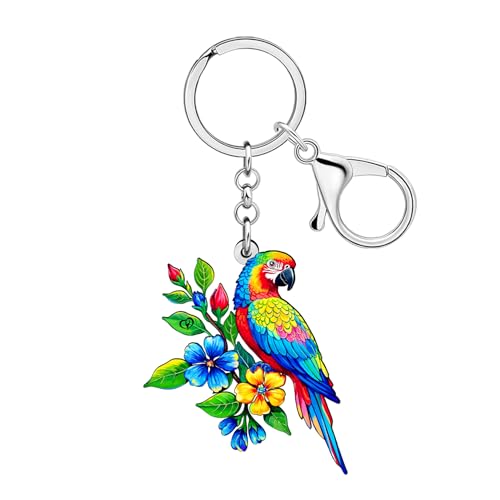 LONYOO Schlüsselanhänger aus Acryl, Ara, Papagei, Vogel, Geldbörse, Autoschlüsselanhänger, Ringe, Schmuck, Sommer, Scharlachroter Papagei, Geschenke für Frauen und Mädchen (bunt)
