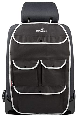 Walser 30032 Organizador para niños, Bolsa para el Asiento Trasero Lucky Tom en Negro/Gris | Protector del Asiento del Coche con protección Respaldo
