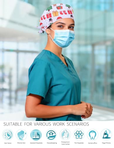 Image of Kousenpu Scrub Caps for Women, Adjustable Women's Surgical Cap with Buttons, Breathable Cute Design for Nurses and Doctors