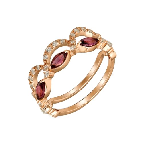 Stfery Anillo de oro rosa de 14 quilates para mujer, anillo de compromiso de granate vintage de oro auténtico Au585, talla 65 (20,7)