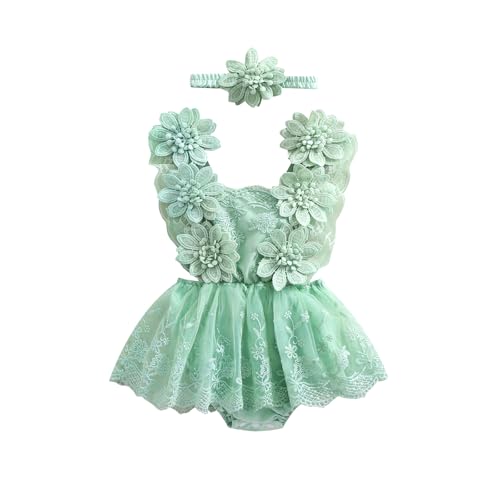 ZAXARRA Baby Girl Dress Sleeveless Lace Tulle Dress Newborn Romper Bodysuit Infant Girl Summer Clothes Outfits (Green, 3-6 Months)