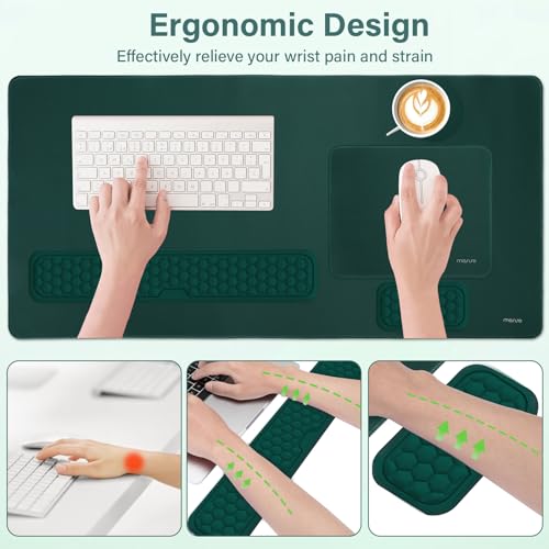 MOSISO Large Gaming Mouse Pad&Massage Keyboard Wrist Rest&Mousepad&Wrist Rest&Coaster,Ergonomic Non-Slip Base Pad Set&Pain Relief Easy Typing Cushion