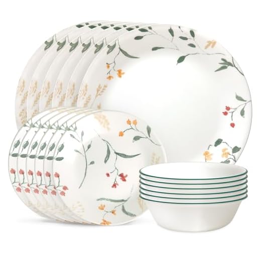 Corelle Vitrelle 18 Piece Glass Dinnerware Sets Service for 6, Triple Layer Chip & Crack Resistant Glass Plate and Bowl Sets, Wildflower