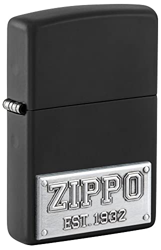 Image of Zippo Zippo License Plate Black Matte Windproof Pocket Fuel Refillable Lighter, BIS Certified