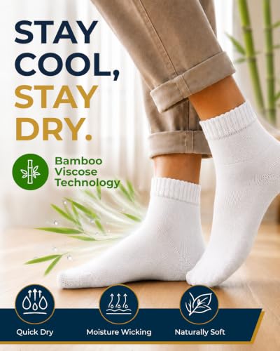 Image of Pembrook Bamboo Viscose Diabetic Socks for Women & Men - 6 Pairs Ankle Socks for Swollen Feet | Neuropathy Socks