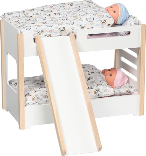 goki 51451 - Puppen-Etagenbett aus Holz inklusive Rutsche für das Stockbett ideales Zubehör für das Puppenzimmer stabil und langlebig im Kinderzimmer 52 x 28 x 39cm ab 3 Jahre