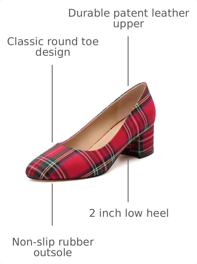 Image of SKYSTERRY Women's Low Heel Dress Pumps Shoes 2 Inch | Low Chunky Block Heel Pumps, Closed Round Toe Heels, Patent Leather Office Work Wedding Pumps Shoes