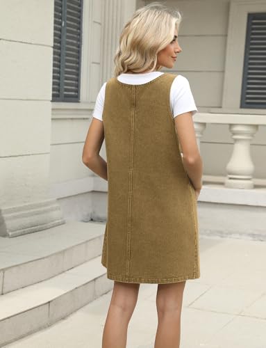 Image of Xaspee Denim Overall Dress for Women Casual Mini Sleeveless Jean Vintage Jumper Skirt Dress with Pockets