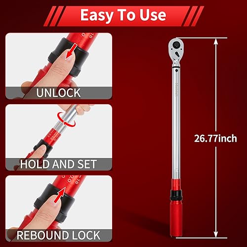 Image of Hairich 3 /4-Inch Drive Click Torque Wrench, Dual-Direction Adjustable 60 tooth 100-400ft.lb /136-542Nm, Professional Inch Pound Torque Wrench, for Maintenance Tool and Product Assembly