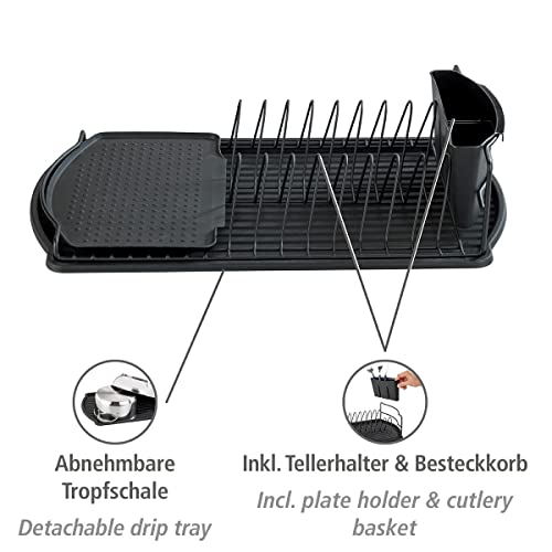 Foto von WENKO Geschirrabtropfer Mod. Basic, Abtropfgestell für Geschirr, ideal zum Abstellen neben der Spüle, aus pulverbeschichtetem Metall und Kunststoff, 47,5 x 11 x 26,5 cm, Schwarz