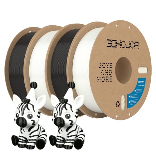 3DHOJOR BASIC PETG Filament 1.75mm, hohe Zähigkeit PETG Filament, 1KG(2.2 LBS) / Spule, Vakuumverpackung, 3D-Druck Filament für 3D-Drucker, Maßgenauigkeit +/- 0,03 mm, Schwarz*2+Weiß*2