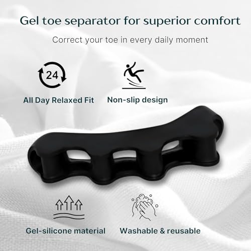 Image of Wonder Care Silicone Toe Separator For Feet Gel Pads Big Toe Corrector Bunion Straightener Yoga Stretcher Hammer Bunion [Black,Pair of 2-4 Pieces]
