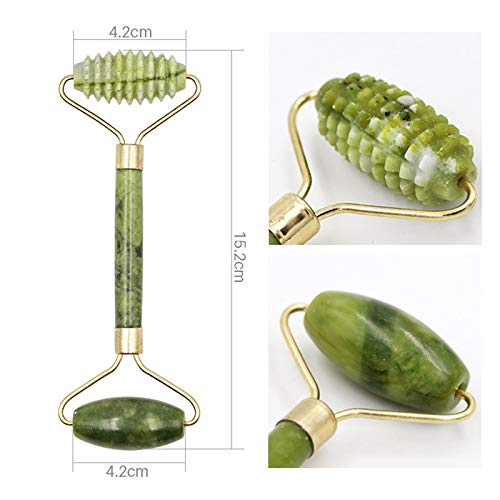 Rodillo facial masajeador facial rodillo masajeador facial Serrate doble cabeza rodillo de masaje Jade ojos desvanecidos, arrugas, reafirmante herramienta de belleza para mujer
