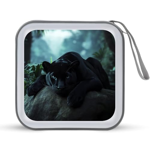 Black Leopard Wildlife Animal CD Case Plastic DVD Case Holder Wallet Disc Storage Organizer for Car Travel