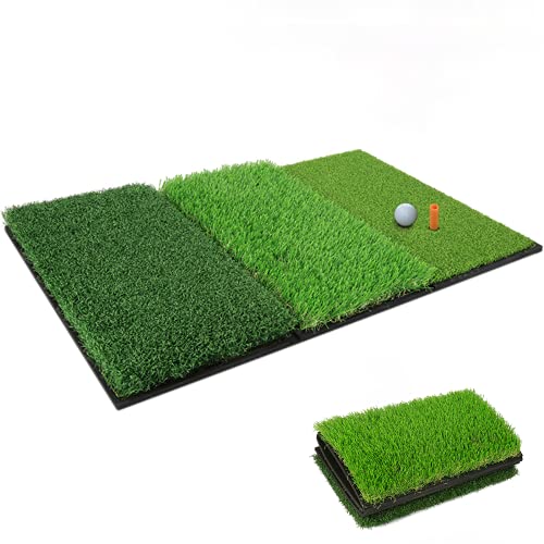 Golf Mat for Backyard, Golf Practice Mat 3-in-1 Turf Foldable, Golf Hitting Mat for Outdoor and Indoor, Golf Putting Chipping Driving Training Mat with Heavy Rubber Base(5.7 lb, 25.3 x 16.3 Inches)