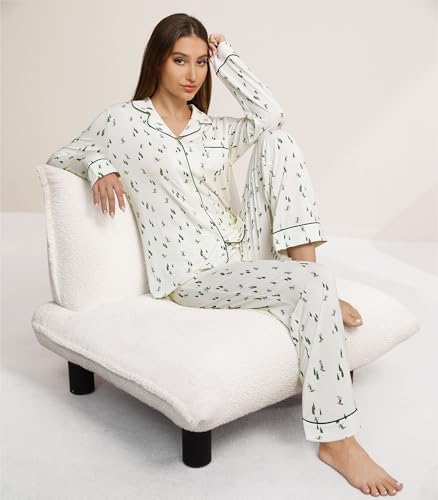Image of WiWi Viscose from Bamboo Women's Pajamas Set Super Soft Button Down Top and Pants Sleepwear Cooling Pjs S-3X